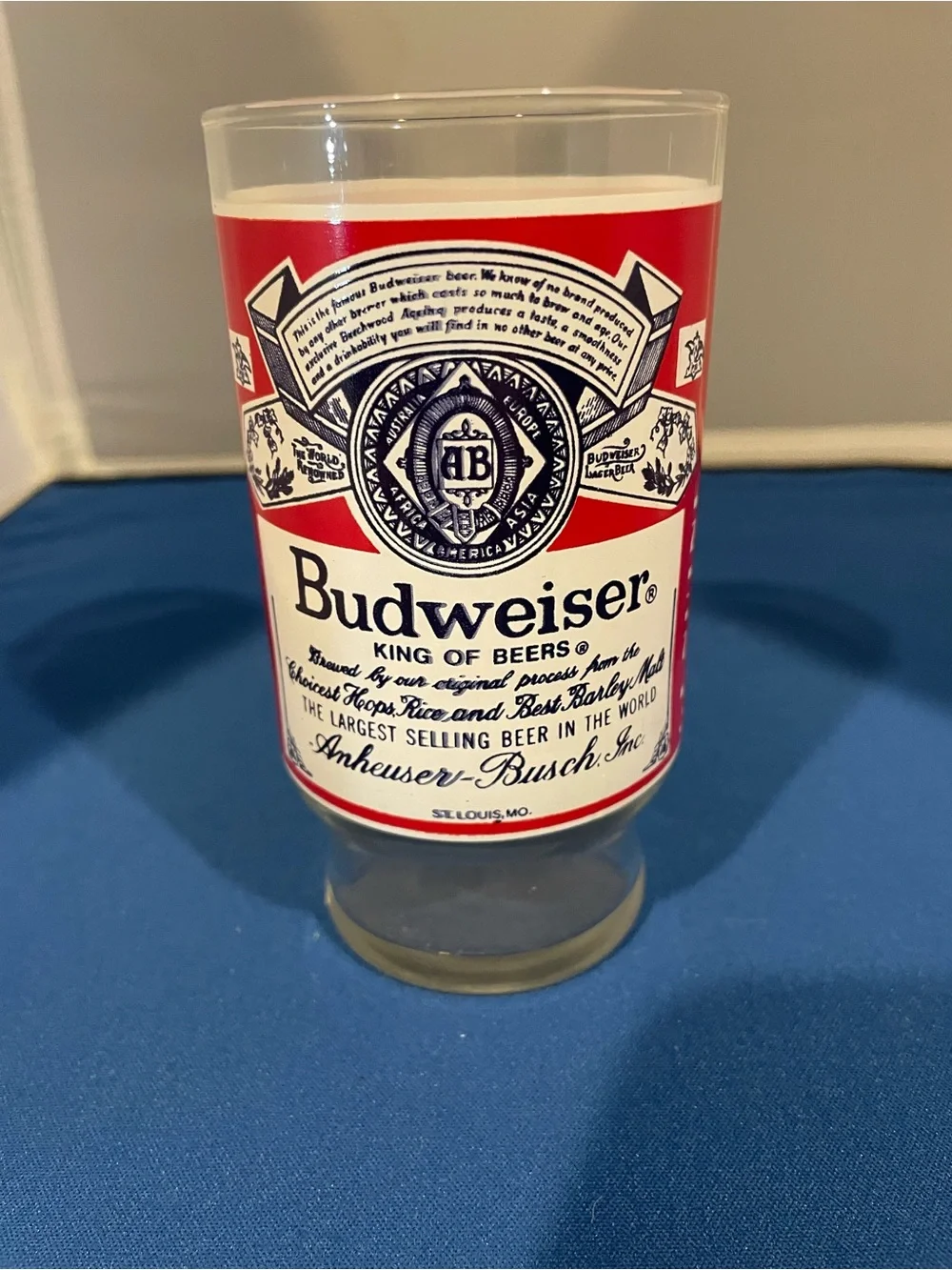 Vintage 1970s Budweiser Branded Glass 16oz - Red & White Label